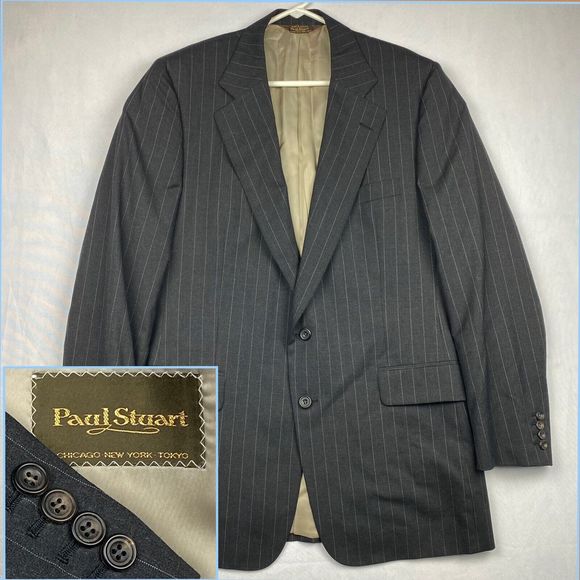 Paul Stuart Edward Mens Sport Coat Blazer  Sz 43L Wool Gray Stripe‎ Dual Vented - Picture 1 of 14